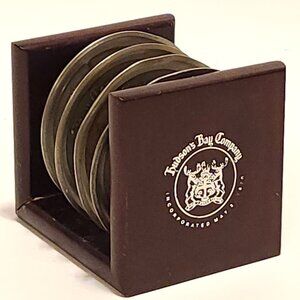 Hudson Bay Pewter Coasters Crest Set HBC Company Script Logo Advertising💚❤️💛💙